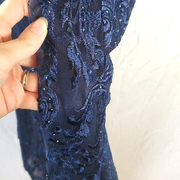 Mori Lee Navy Blue Maxi Dress - Picture 10 of 14